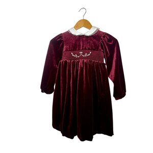 Vintage Little Bitty Burgundy Velvet Dress – Smocked Holiday Party Dress with La